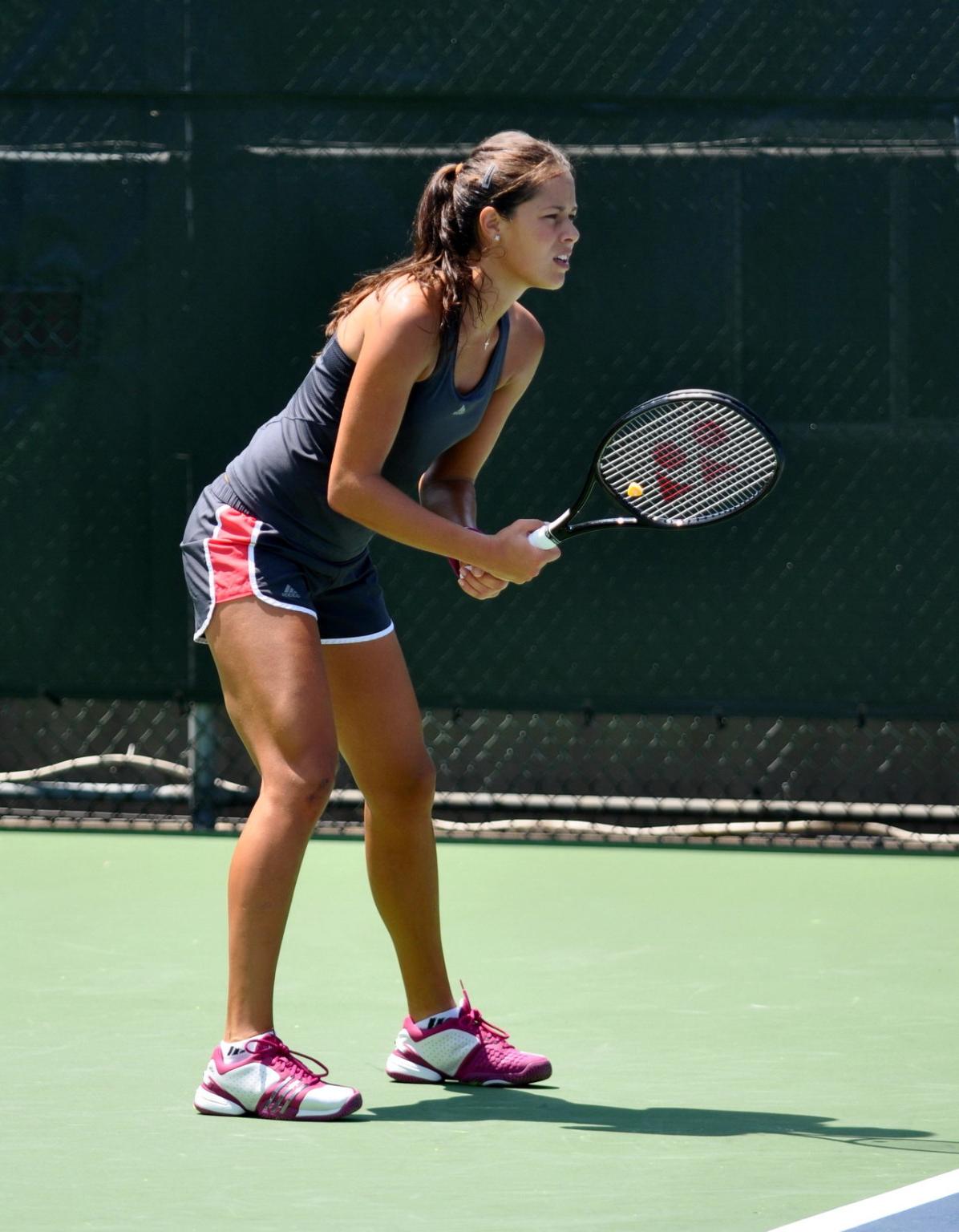 15P Ana Ivanovic leggy  shows pokies in sweaty workout gear practicing for Western  