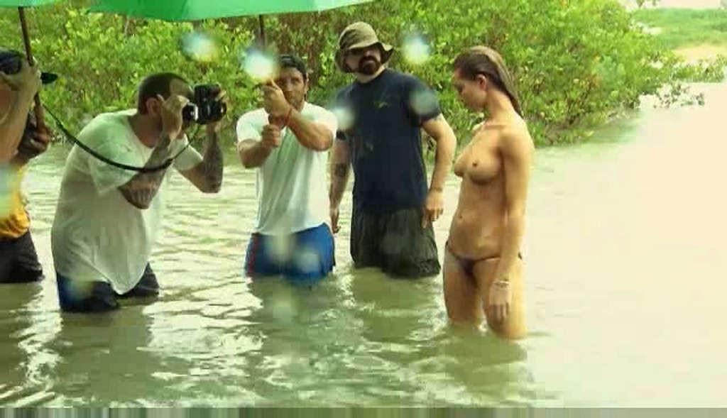 16P Rosie Huntington exposing her nice tits while filming for photoshoot