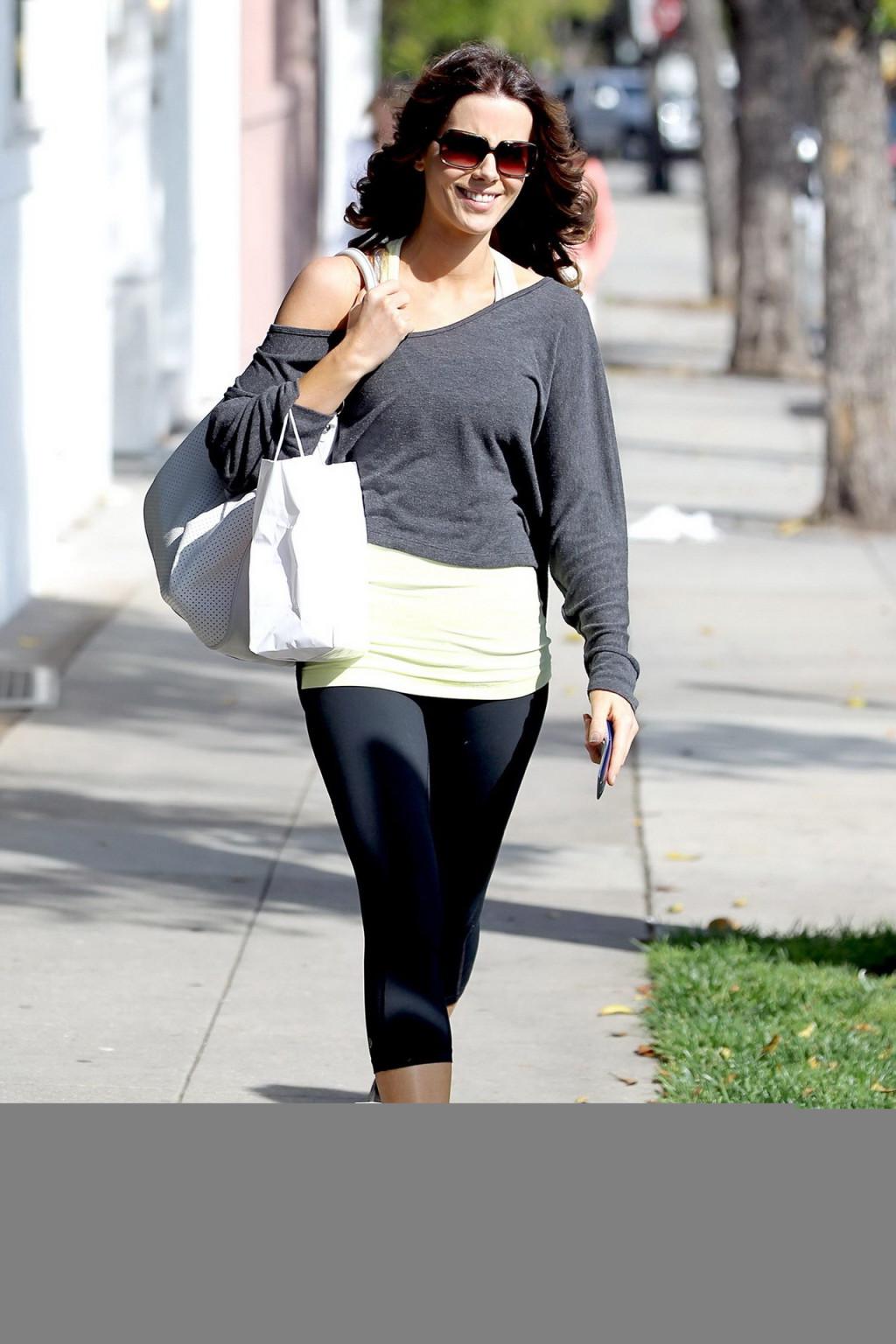 16P Kate Beckinsale leggy in workout gear leaving a salon in Beverly Hills