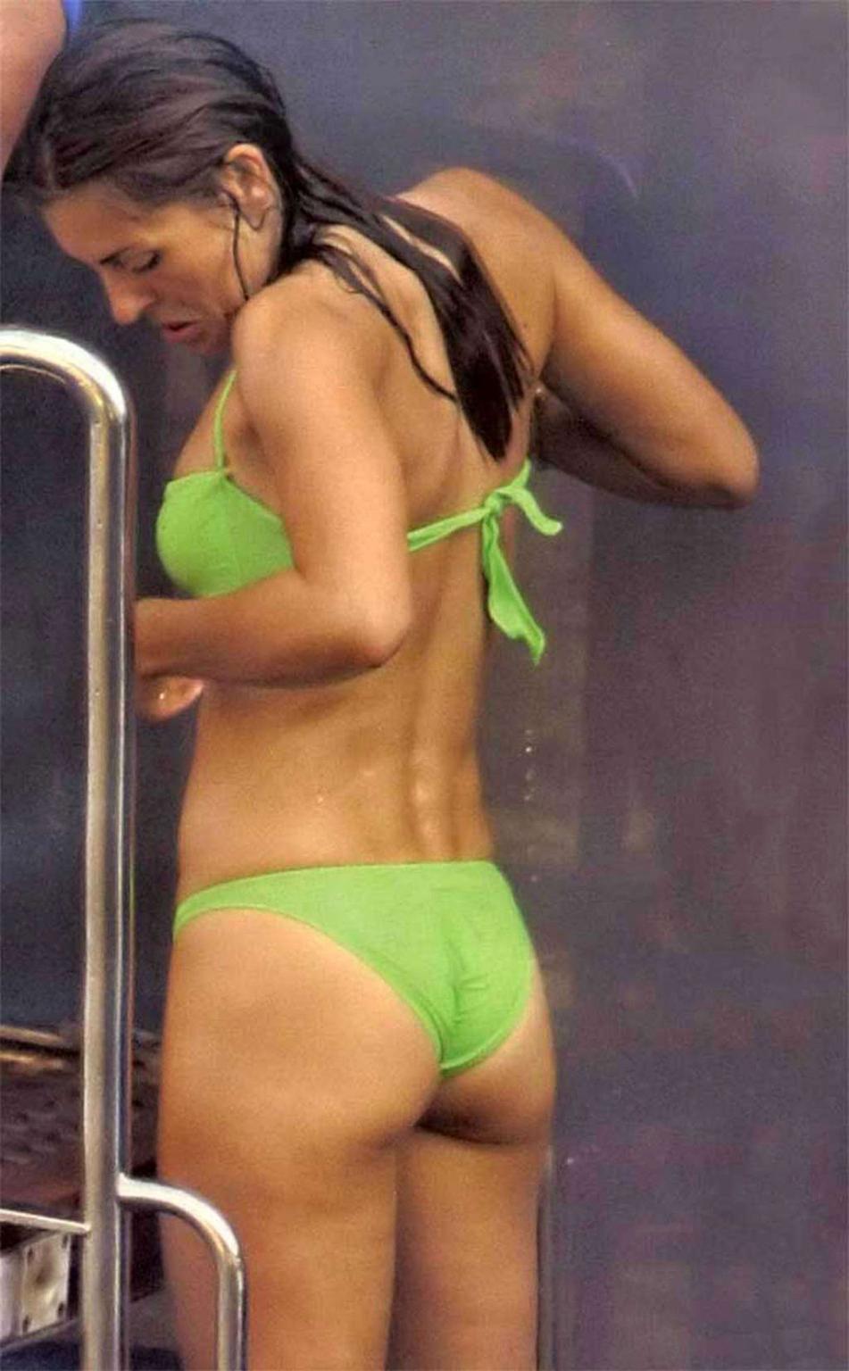 16P Elizabeth Hurley sunbathing in topless and showing extremely huge tits