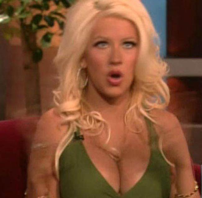 15P Celeb Christina Aguilera posing naked and in sexy white dress