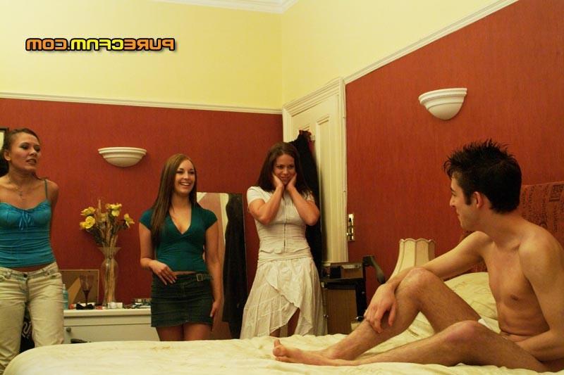 20P Boy is caught wanking to porn by three girls who decide to take