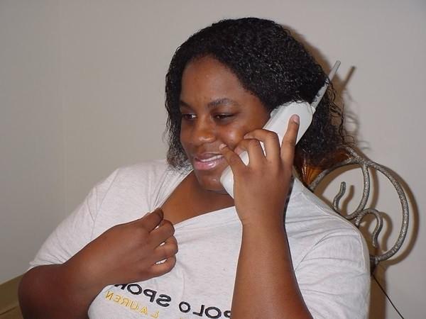 18P Plumper fat ebony on phone