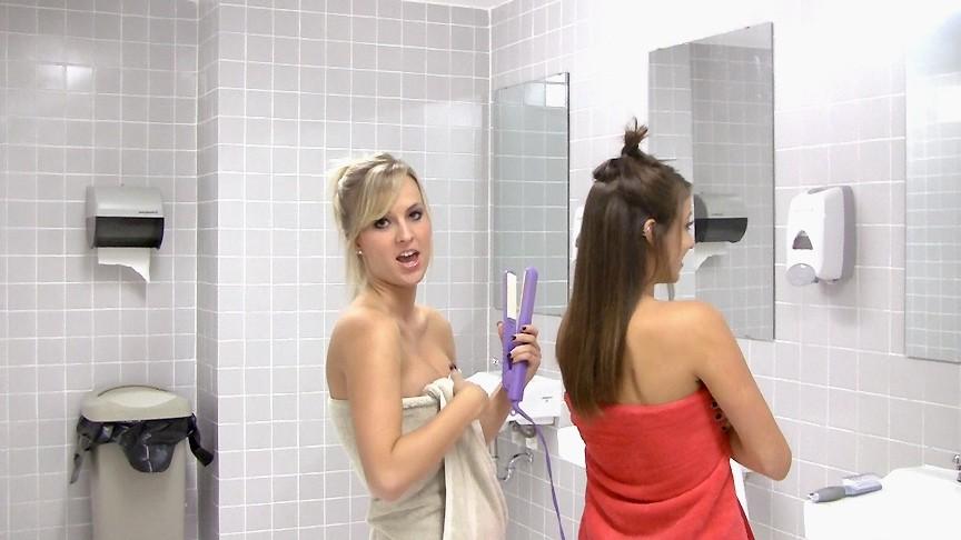 15P Check out these hot big tits college teens get caught in the shower then their w