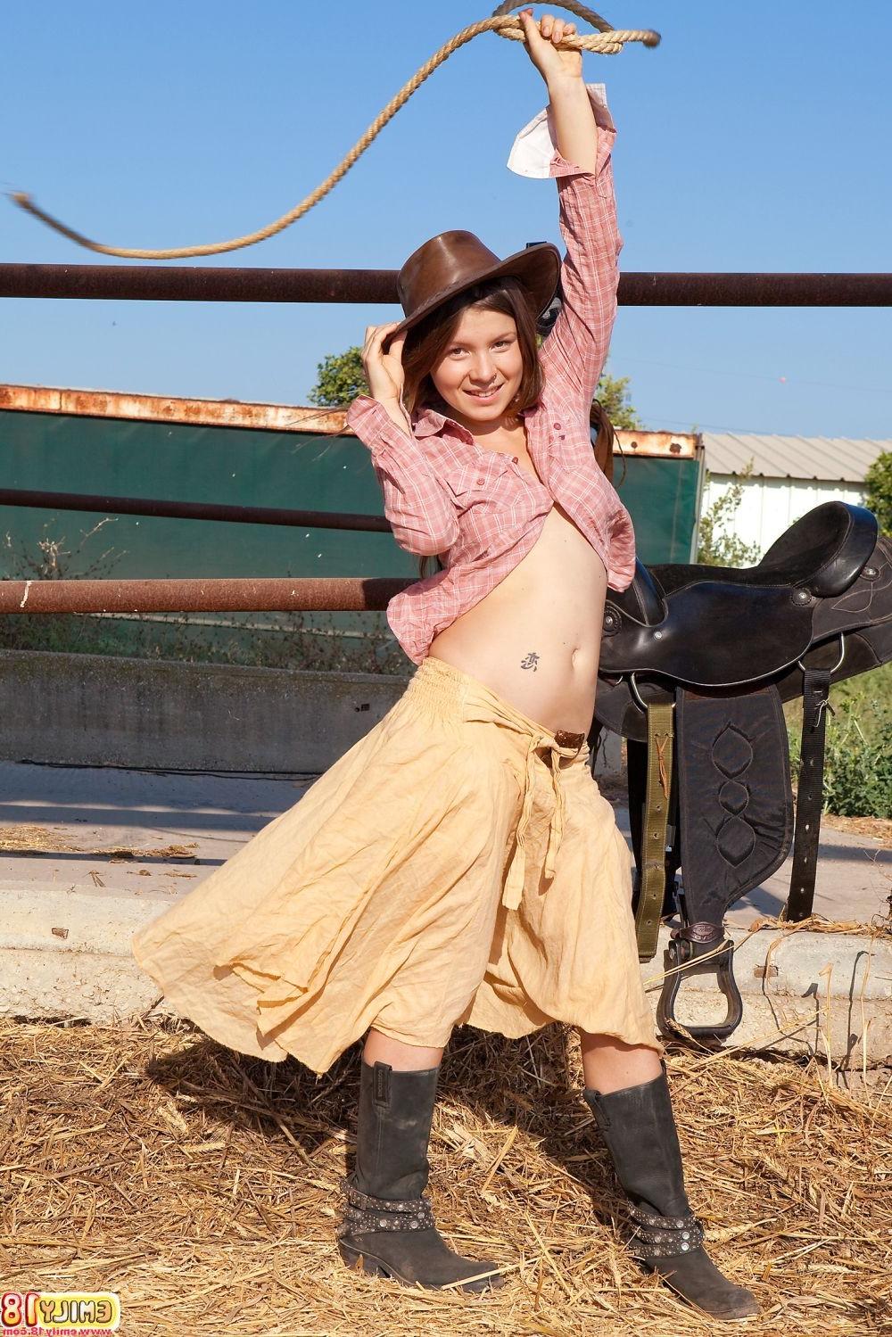 16P Petite cow girl revealing her tiny tits and sweet pussy