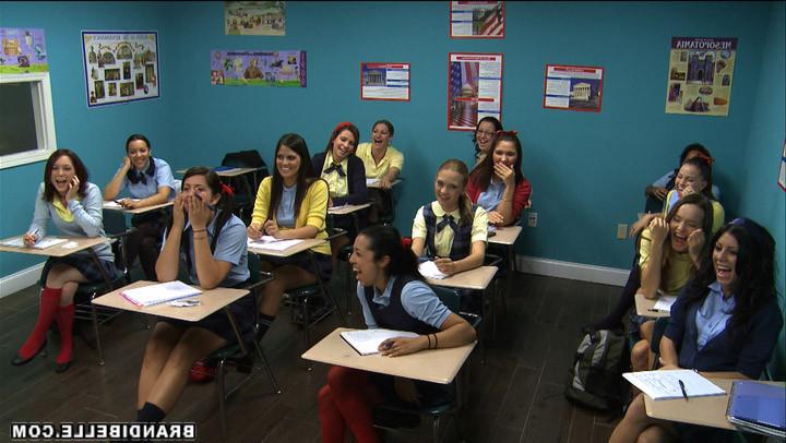 16P School babes blowing and handjobing a cock