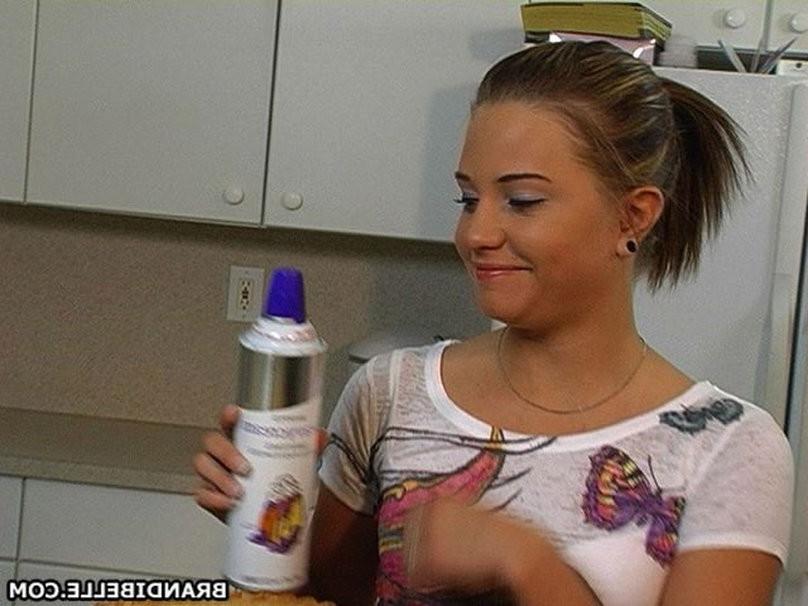 16P Brandi Belle gets a nice creampie in the kitchen