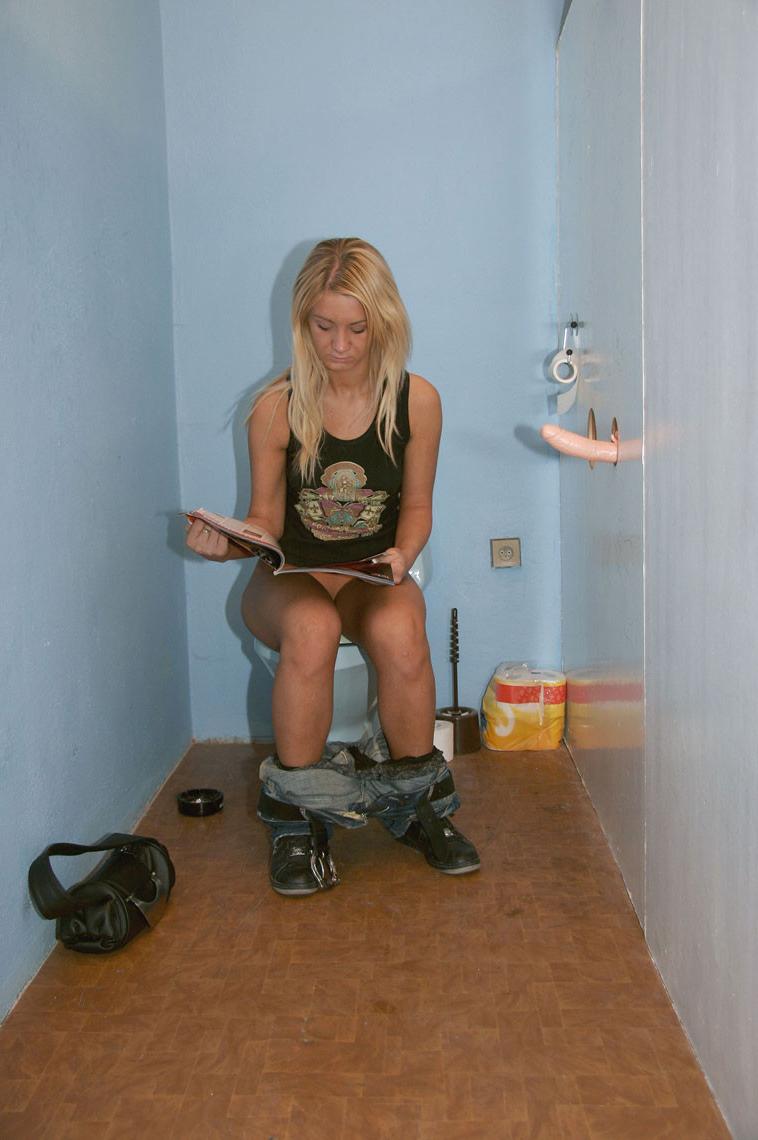 19P Horny slut boned and facialized by a dick out of the wall