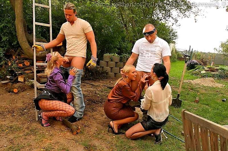 20P Group of clothed people having an orgy in the garden