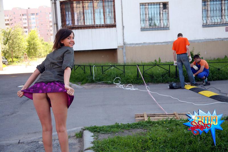 16P Improvised naked show for a couple of road workers