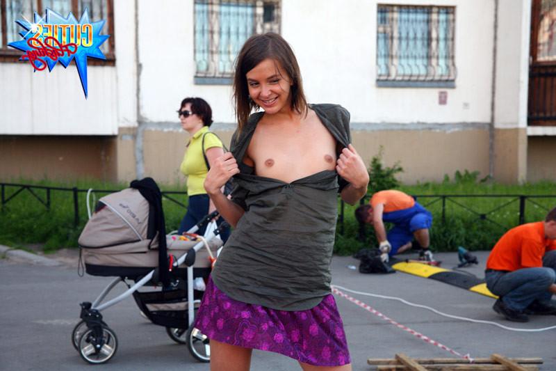 16P Improvised naked show for a couple of road workers