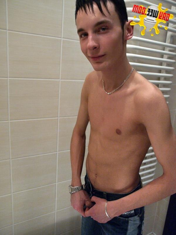 12P Skinny boy fills toilet with his hot piss