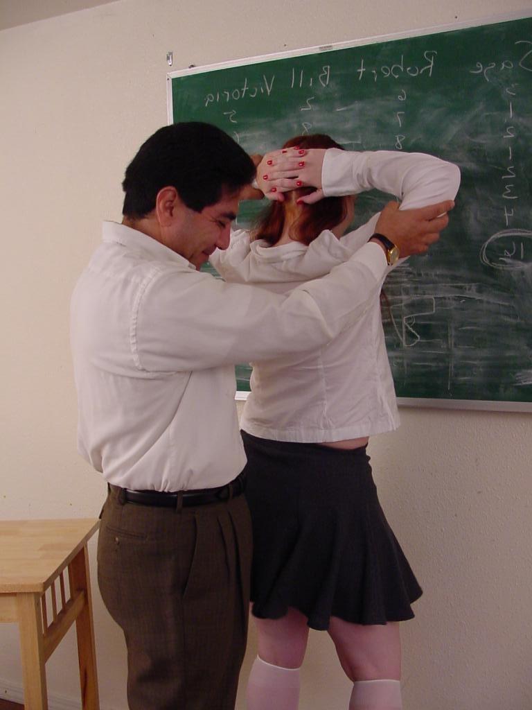 15P Horny blonde teen in unifom ass gets spanked by her proffesor