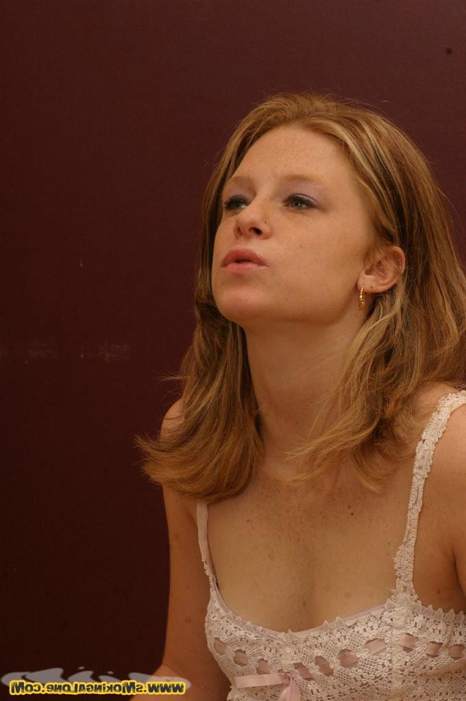 16P Babe smoking spreads her tight wet pussy