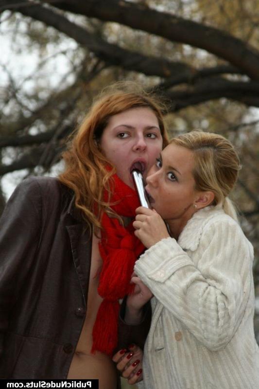 15P Couple of oversexed lesbians kissing and cuddling in the autumn park