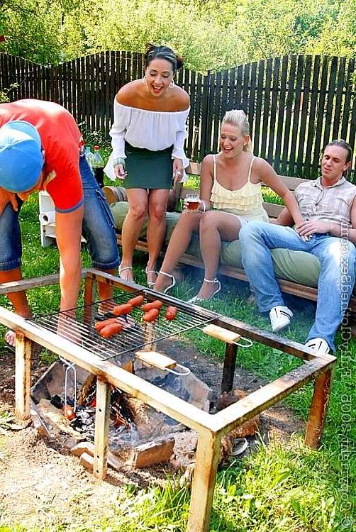 20P Clothed girls fuck half naked men in the garden
