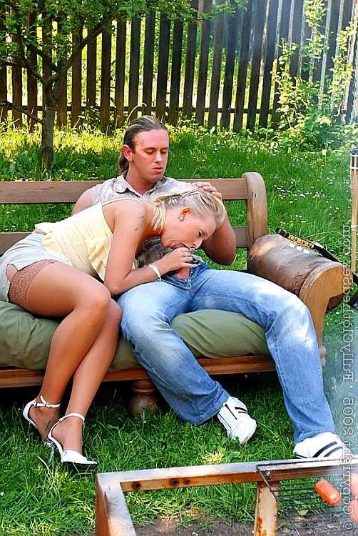 20P Clothed girls fuck half naked men in the garden
