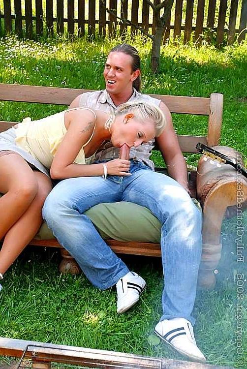20P Clothed girls fuck half naked men in the garden
