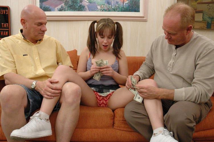 18P Perky teenie gets double fucked by two older men