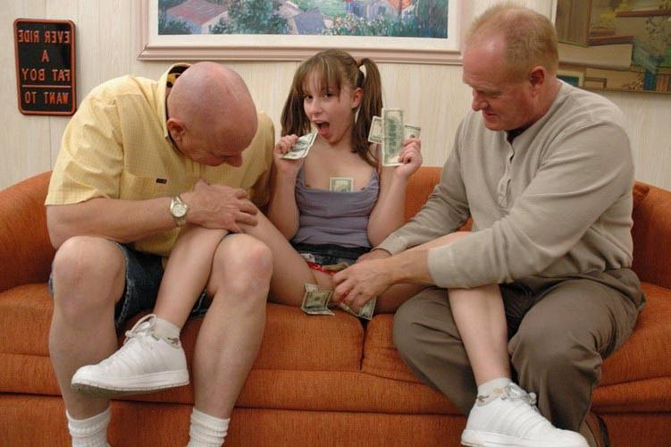 18P Perky teenie gets double fucked by two older men