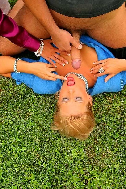 20P Two clothed blondes get fucked hard in the garden 