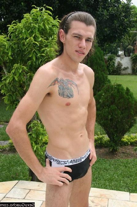 12P Teasing Latino guy shows off his ass then he jerks off near the pool