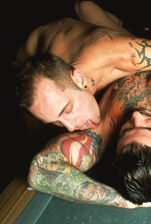 20P Tattooed muscle bears sucking and fucking in a billiard parlour