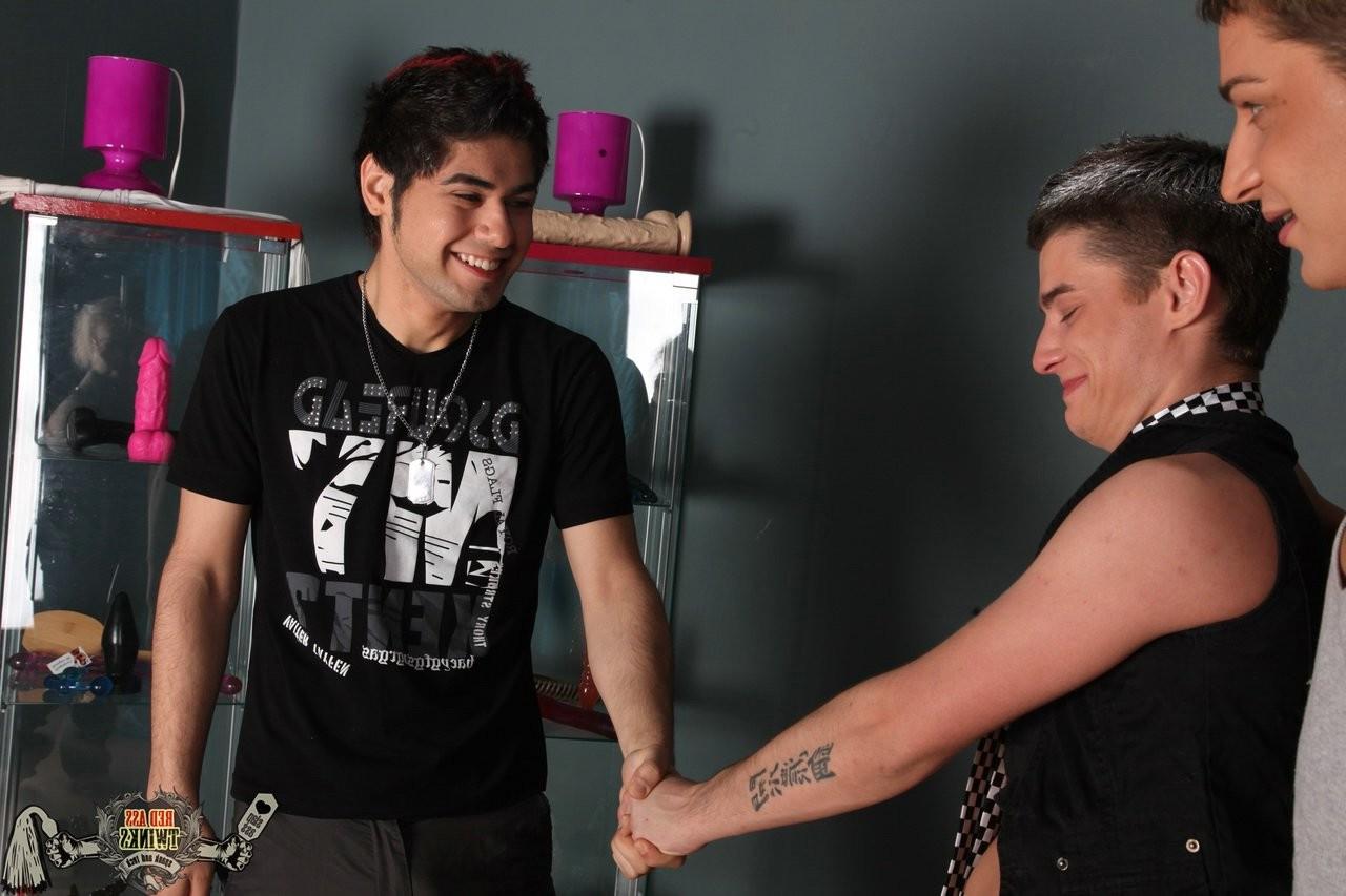 15P Red spanked twin ass gets teased and toyed by two homos
