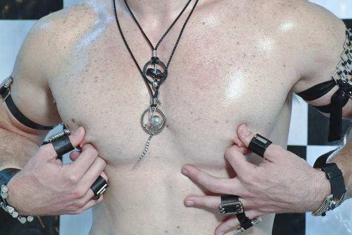 20P Leather lad in jockstraps plays the fool in studio