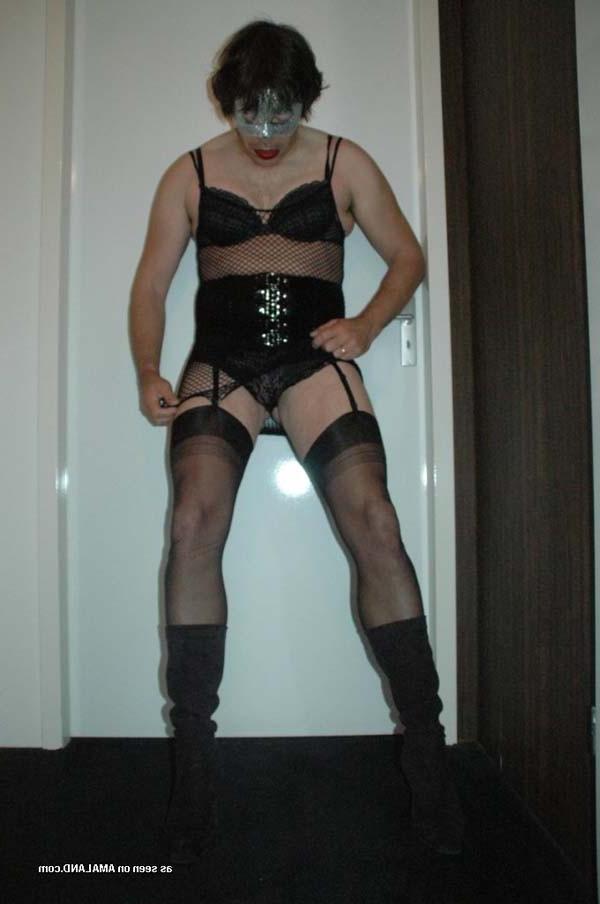 16P Photo compilation of a nasty gay dude in black lingerie 