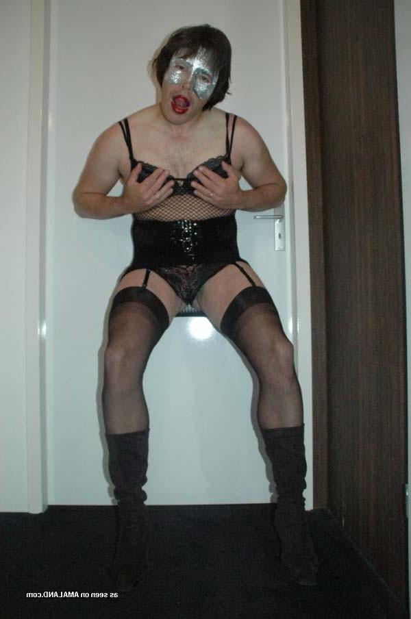 16P Photo compilation of a nasty gay dude in black lingerie 