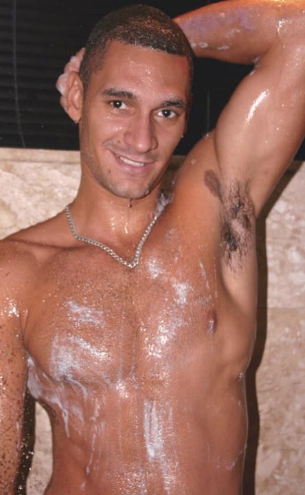 20P Muscle latin dude showering and jerking and cumming on himself