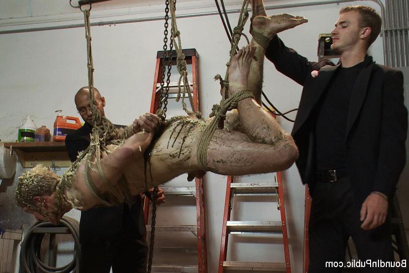 15P A studly blond straight dude gets tied up and used by a horny gay crowd.