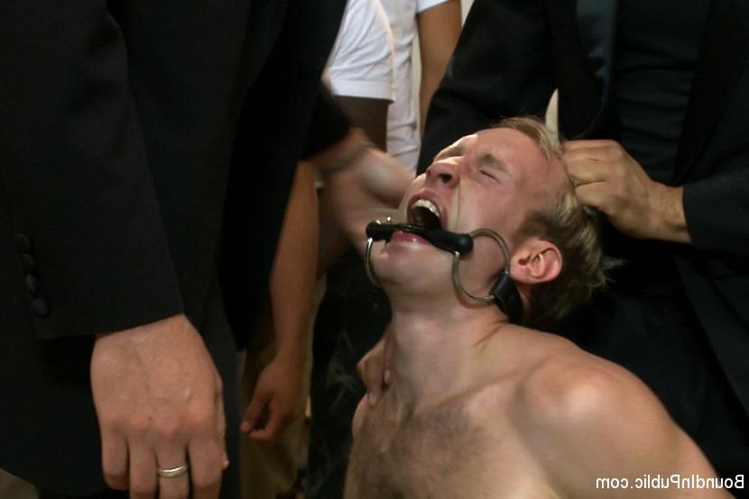 15P A studly blond straight dude gets tied up and used by a horny gay crowd.