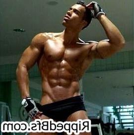 10P Topless guy is in the gym flexing up hard his muscles