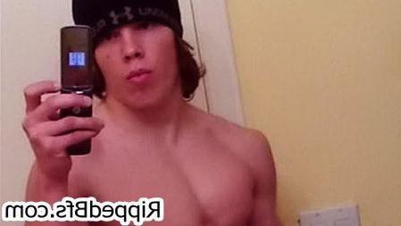 10P Hunk dude is topless flexing up hard his big muscles