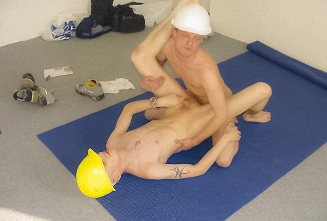 20P College workers blowing and thrusting on the floor
