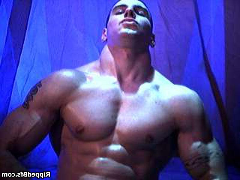 10P Hunk dude is topless flexing up hard his big muscles