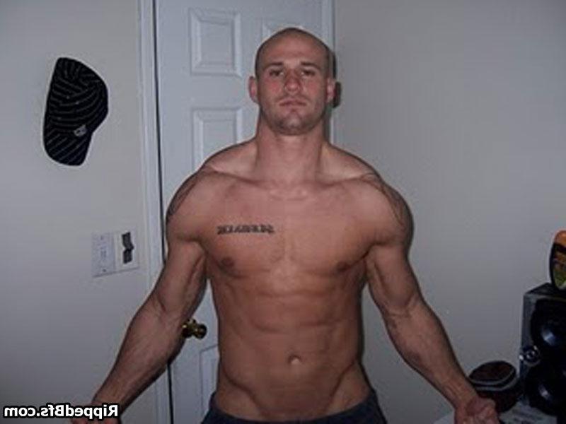 10P Hunk dude is topless flexing up hard his big muscles