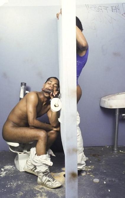 20P Black twinks enjoy glory hole sucking and fucking in a toilet