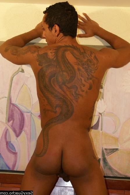 15P Tattooed handsome Latino gay cock junkie showing off his goods