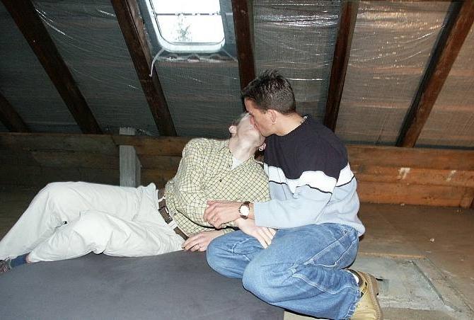 20P Three twinks sucking, fucking and cumming on the attic floor