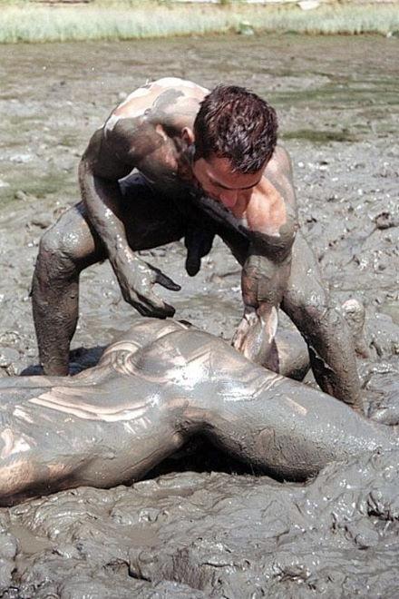 19P Two muscle dudes outdoor wrestling and pounding in the dirt