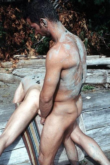 19P Two muscle dudes outdoor wrestling and pounding in the dirt