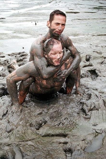 19P Two muscle dudes outdoor wrestling and pounding in the dirt