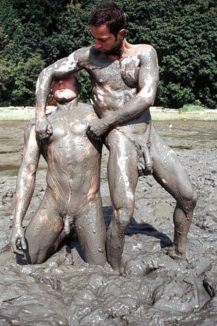 19P Two muscle dudes outdoor wrestling and pounding in the dirt