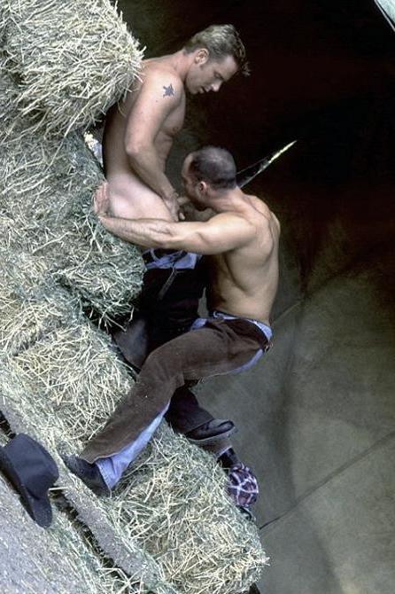 20P Two muscle hairy cowboys sucking and fucking joy on a hayloft