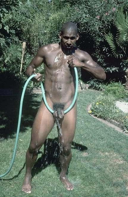 20P A black muscle gardener stripping and showing and jerking off