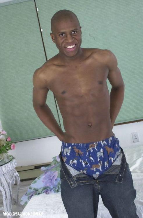 16P Muscular ebony gay stripping and showing off his big cock