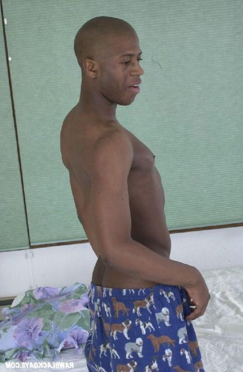 16P Muscular ebony gay stripping and showing off his big cock